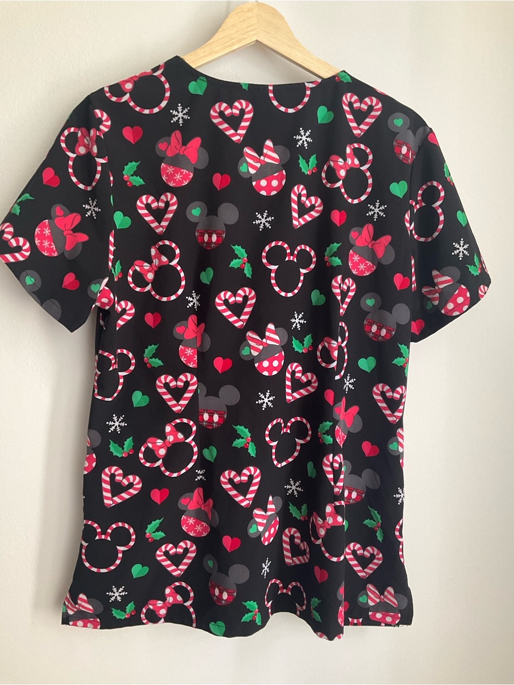 Disney Tooniforms Mickey Minnie Mouse Candy Cane Heart Scrub Top - Picture 5 of 10